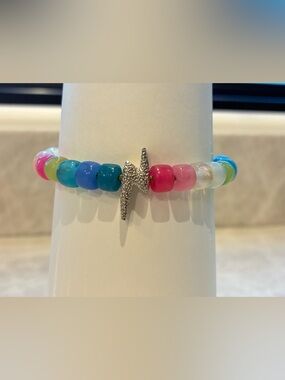 Stone Beaded Lightning Bolt Adjustable Bracelet - Multicolor